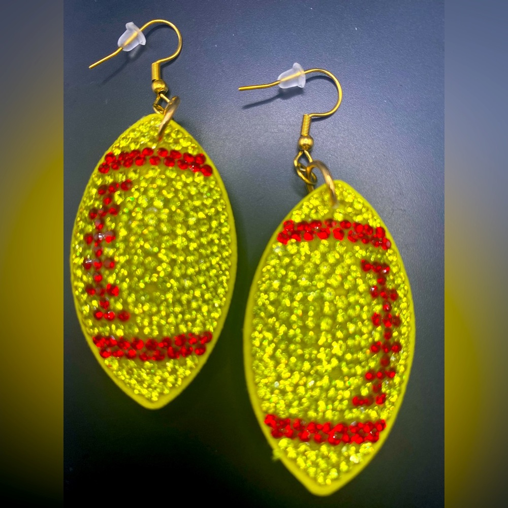Kc chiefs and niners football red and gold rhinestone football shaped earrings